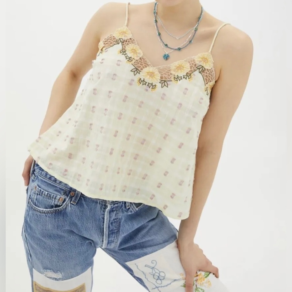 Urban Outfitters Emma floral embroidered crocheted festival cami NWOT